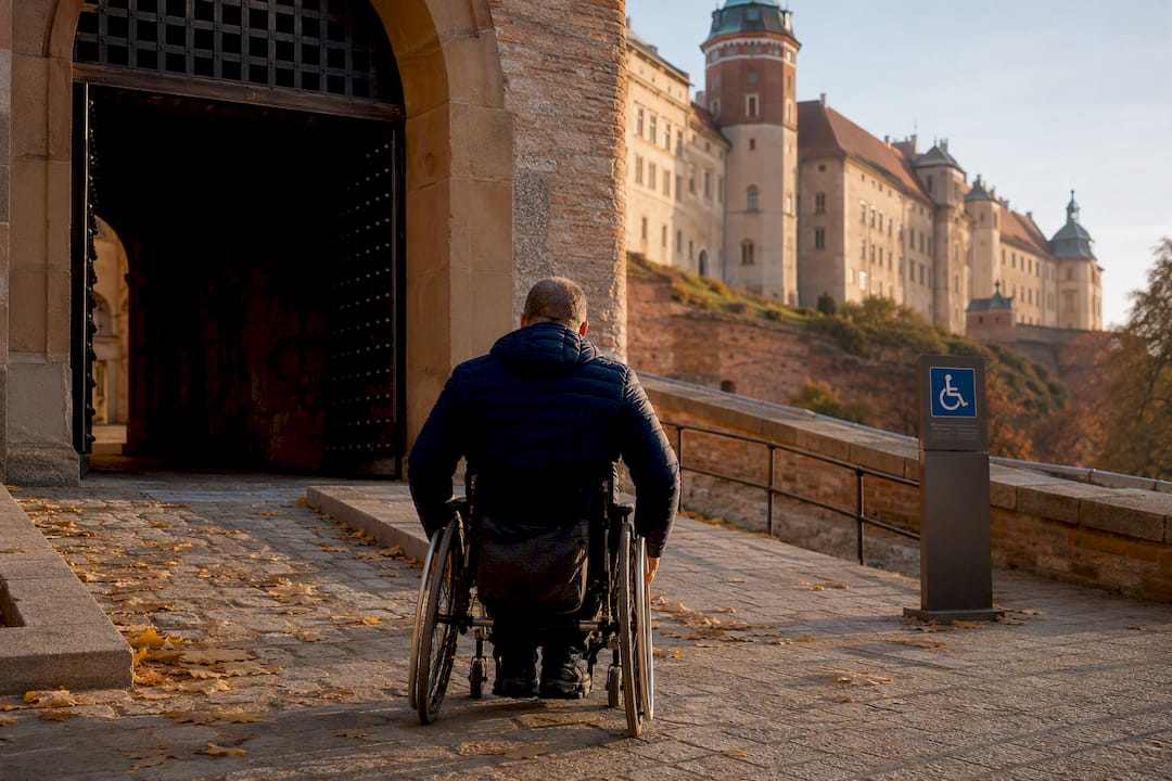 Wheelchair access point at Wawel Royal Castle entrance