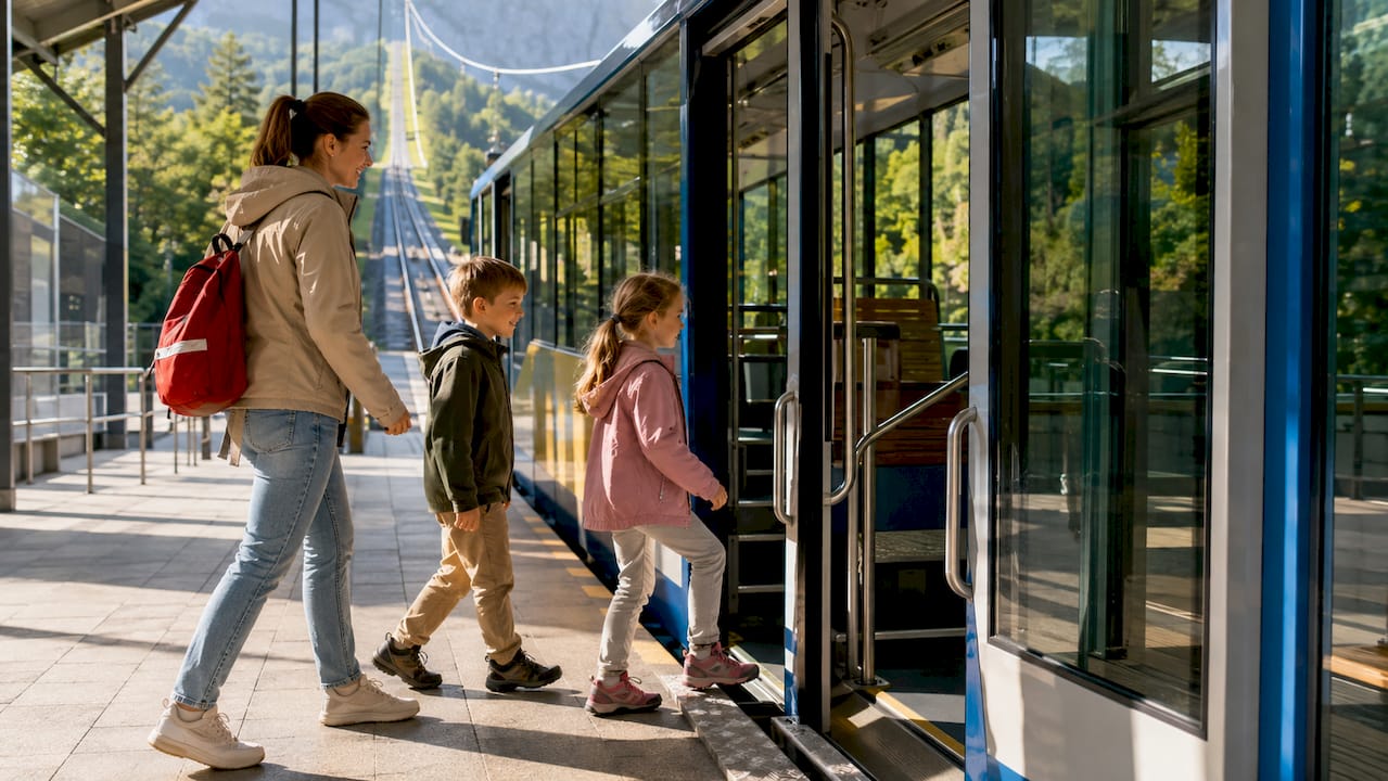 Family boarding Zakopane funicular