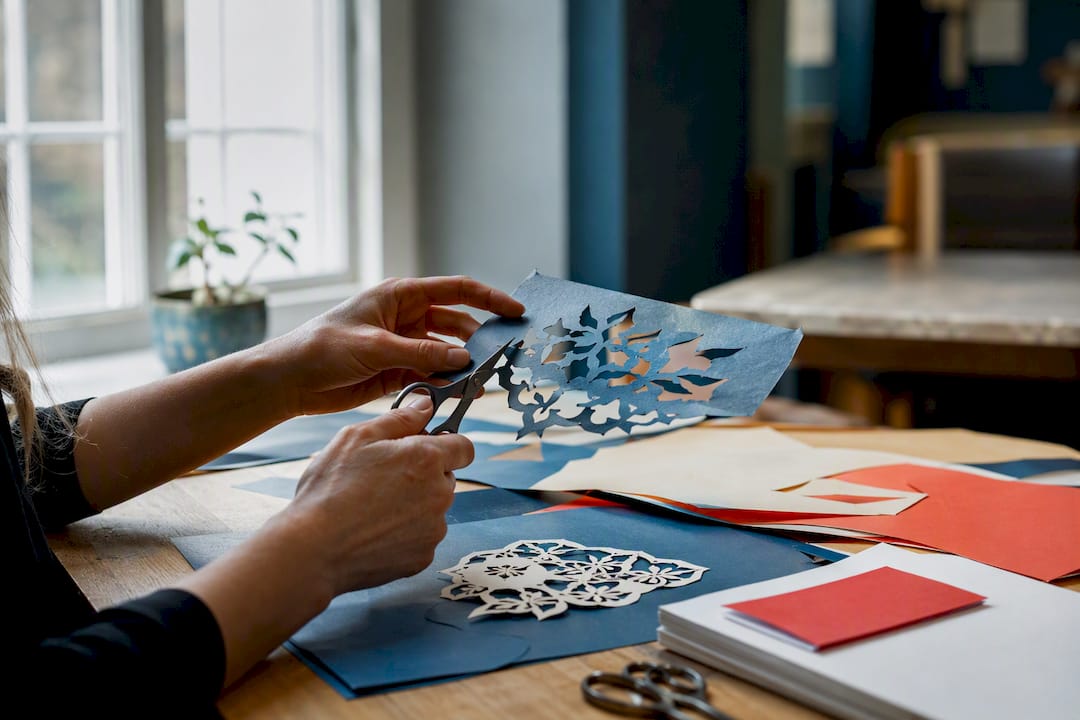 Hands demonstrating Jewish folk-art paper cutting