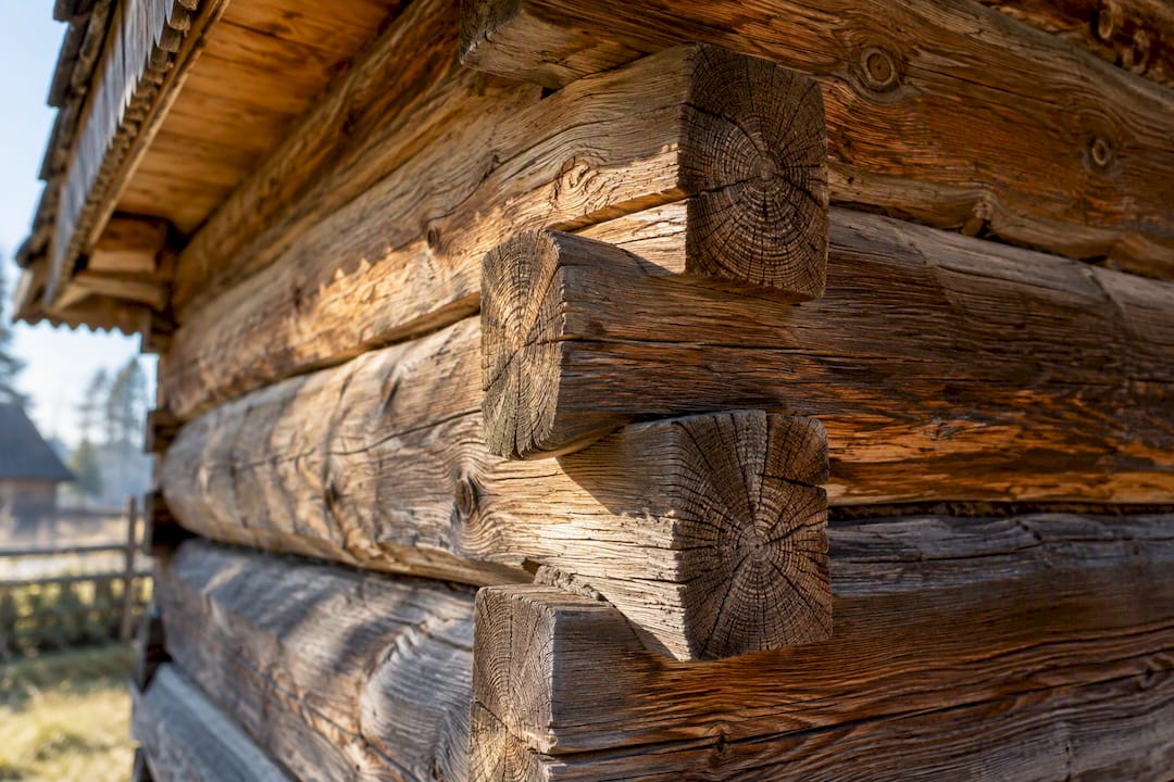 Interlocking logs in a Podhale cottage