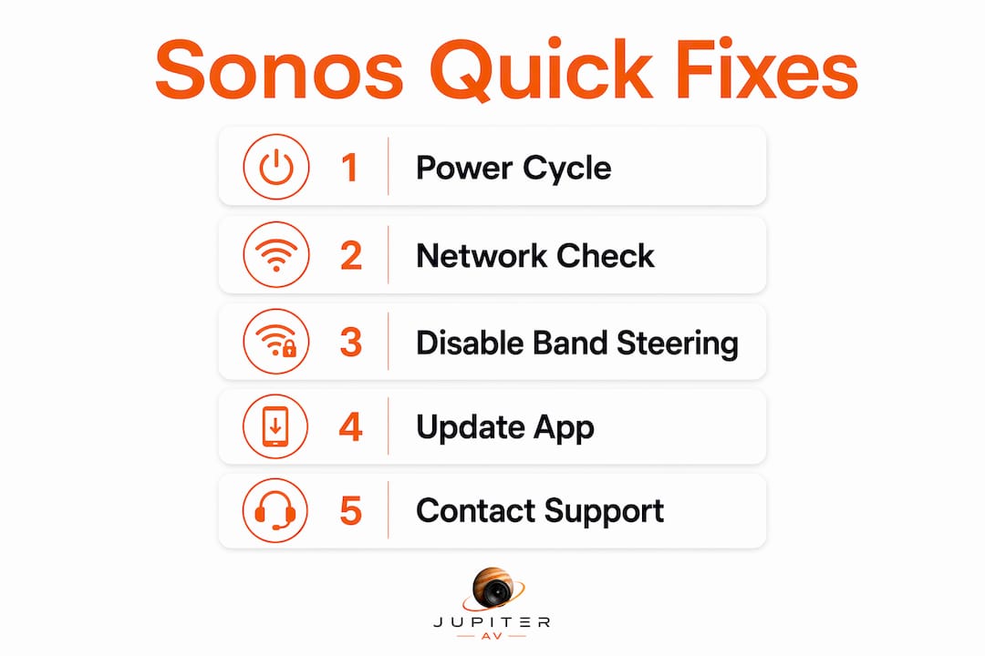 Infographic illustrating Sonos troubleshooting steps