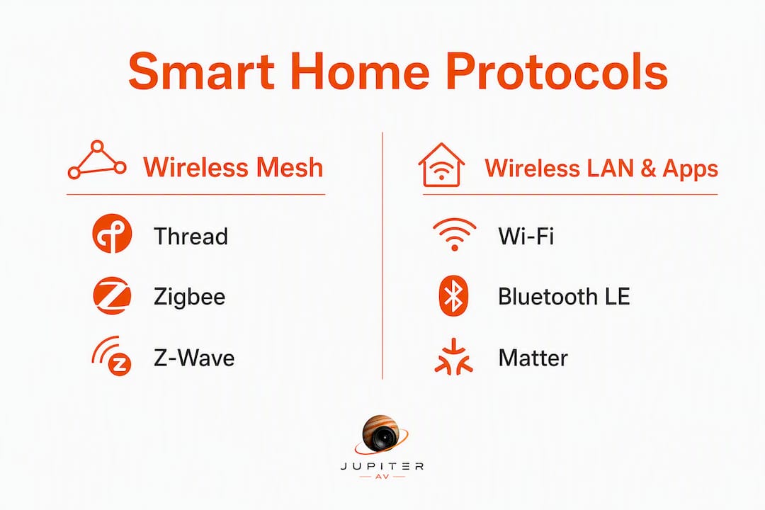 Infographic comparing smart home protocols categories