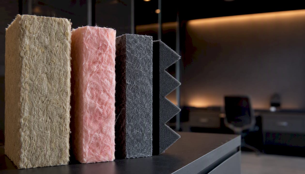 Close-up of four types of acoustic panel materials