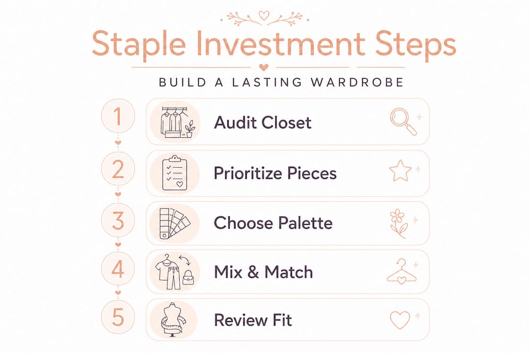 Infographic summarizing wardrobe investment steps