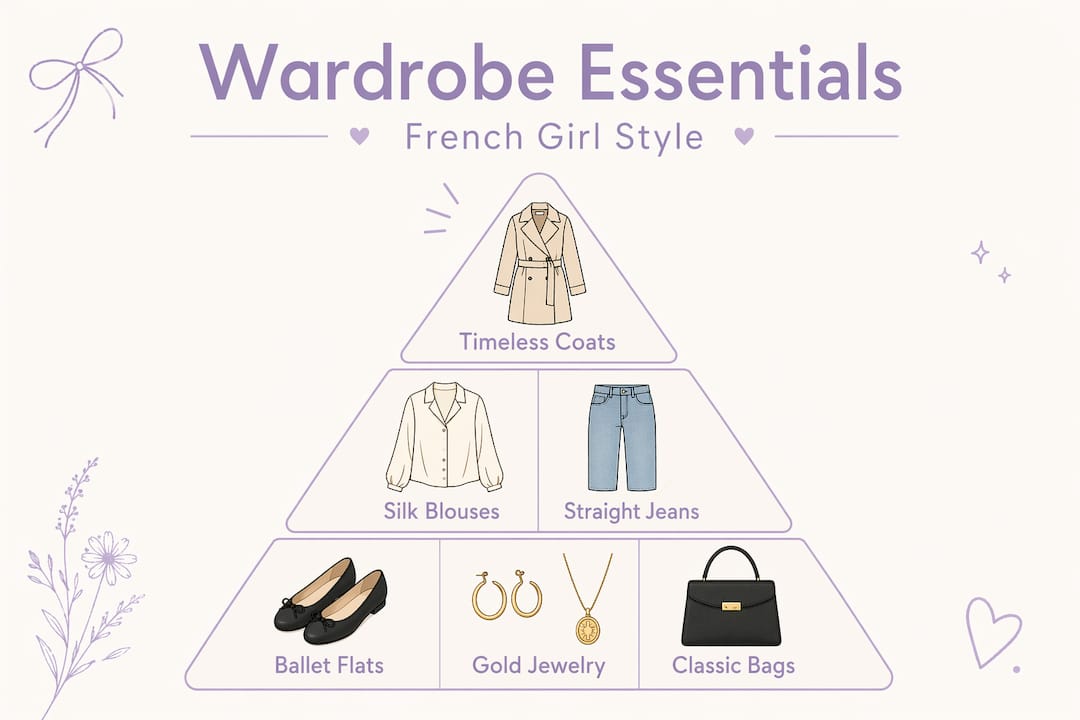 Hierarchy pyramid infographic of French wardrobe essentials