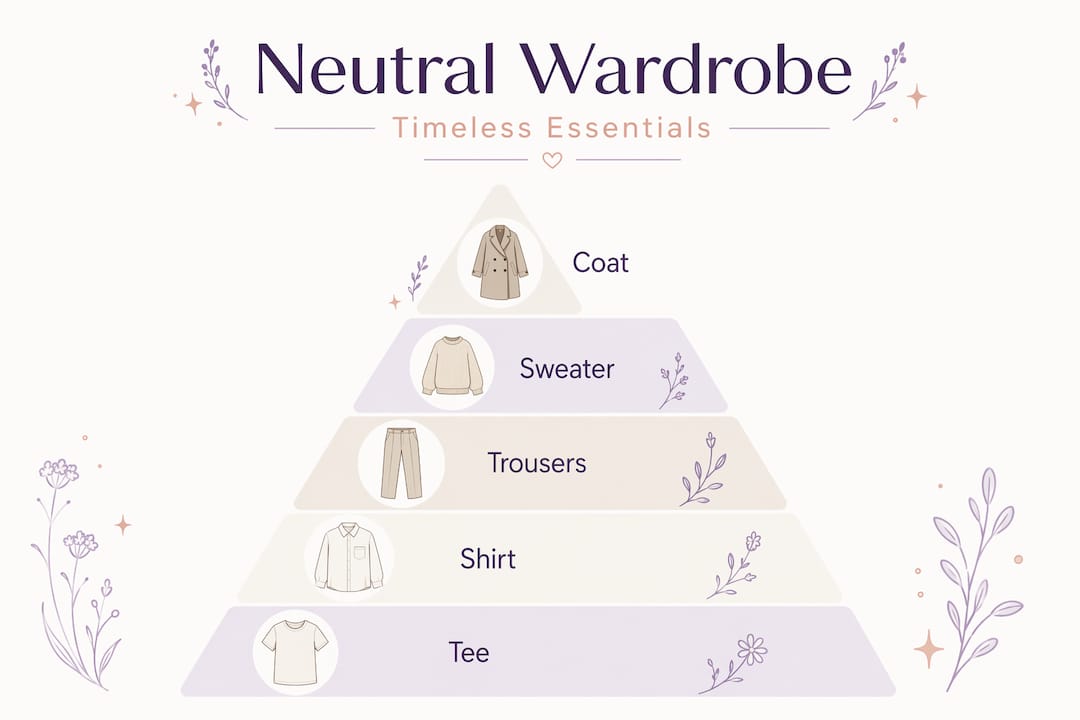 Hierarchy infographic for wardrobe neutral essentials