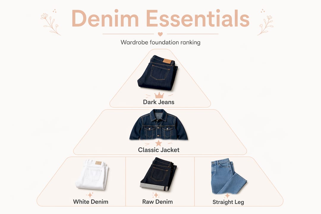 Hierarchy pyramid of denim wardrobe essentials