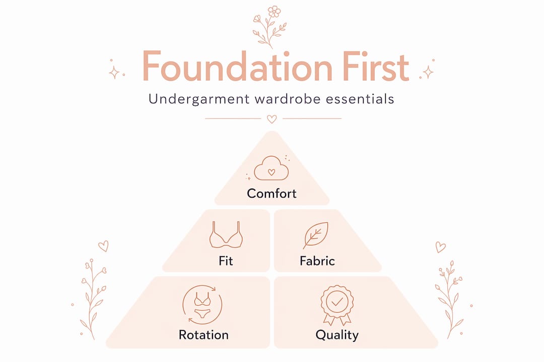Infographic pyramid of undergarment wardrobe essentials