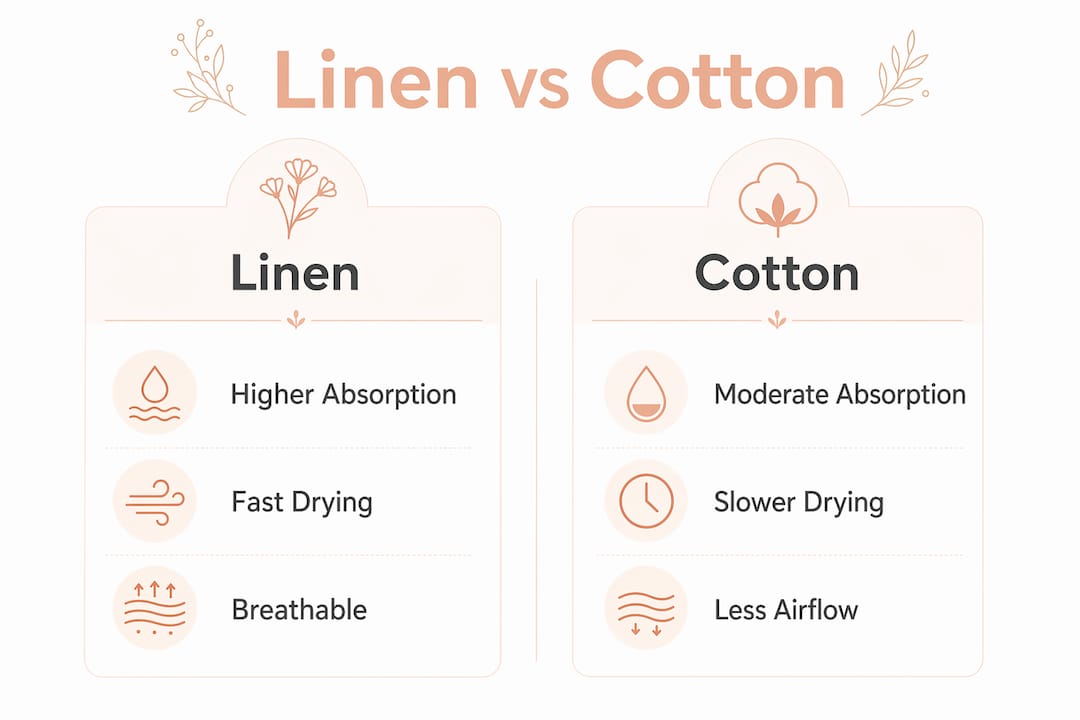 Infographic comparing linen and cotton properties for summer wear