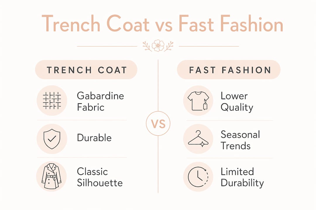 Infographic comparing trench coat and fast fashion qualities