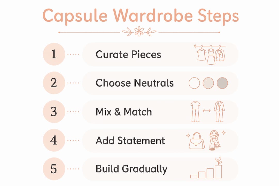 Infographic showing capsule wardrobe key steps