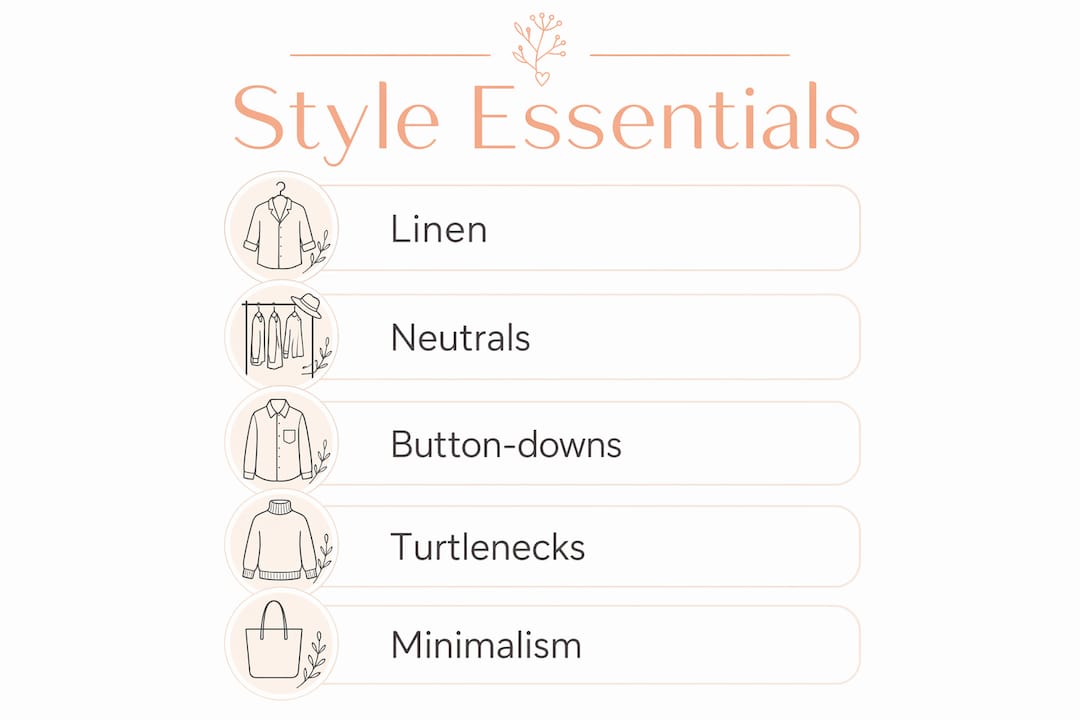 Infographic illustrating key fashion elements of coastal grandmother style