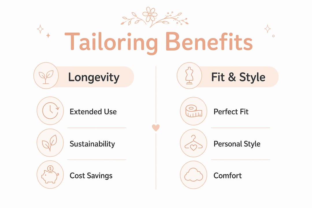 Infographic comparing tailoring benefits for longevity and style