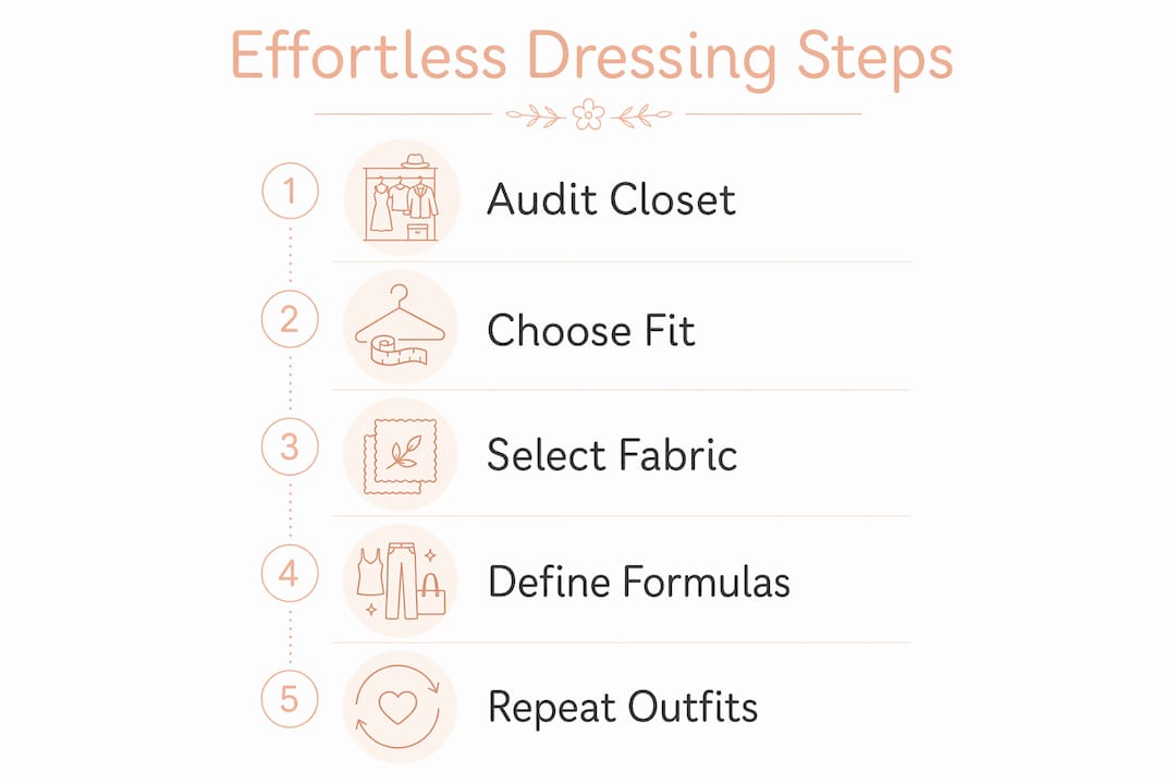 Infographic illustrating steps for effortless dressing
