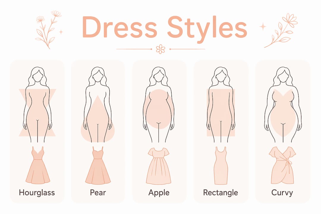 Infographic illustrating best dress styles for each body type