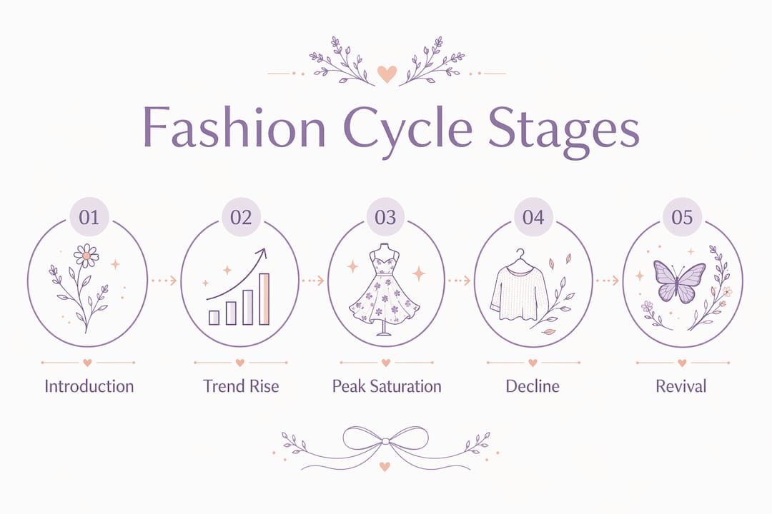 Infographic illustrating five stages of fashion cycle