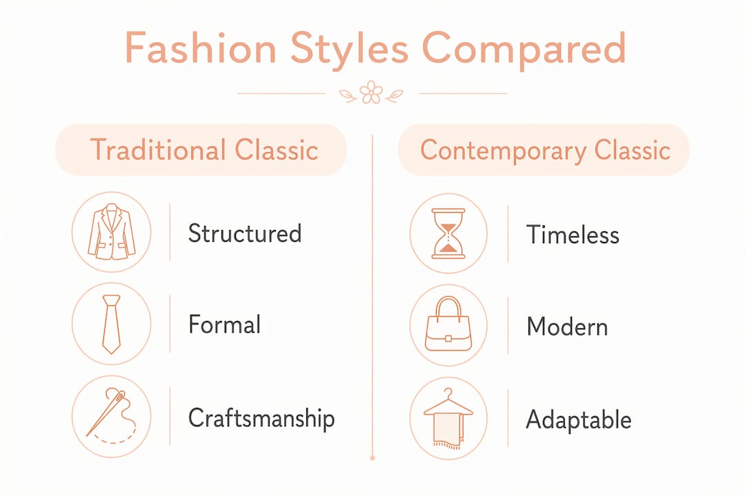 Infographic comparing traditional and contemporary classic fashion