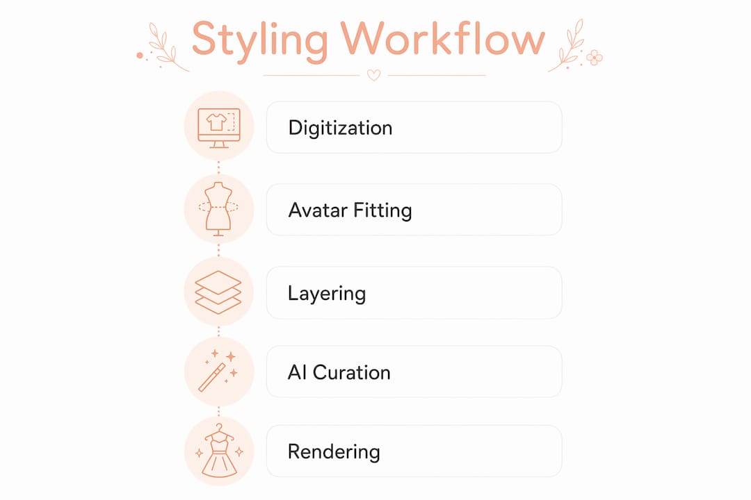 Infographic showing digital fashion styling workflow steps