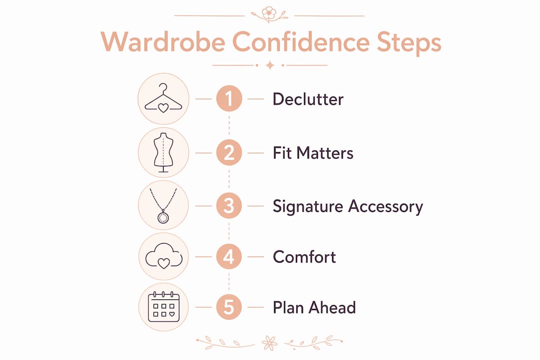 Infographic outlining wardrobe strategies for confidence