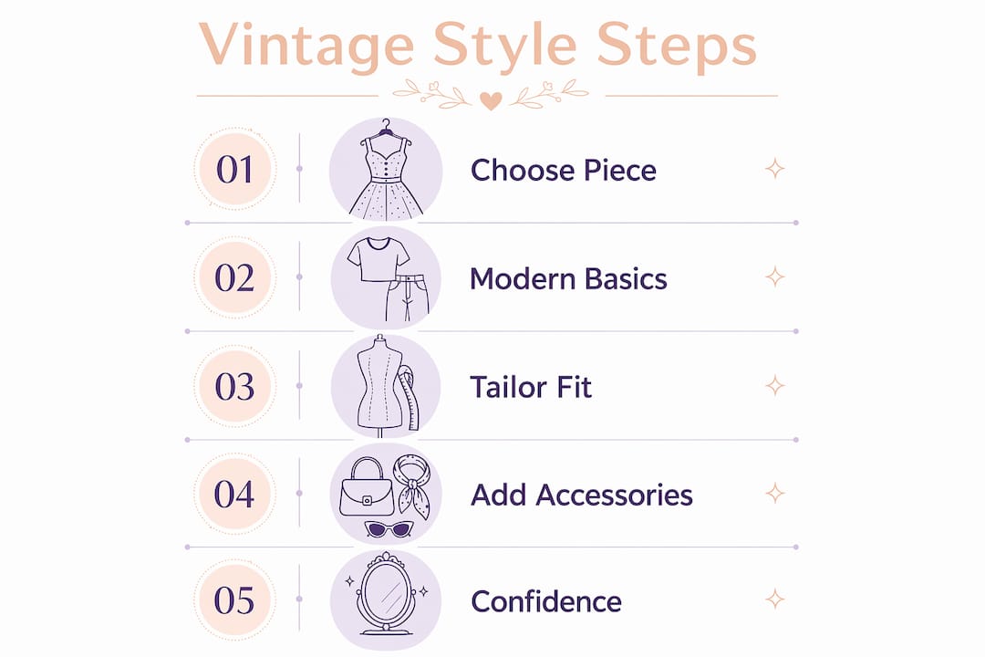 Infographic showing steps to style vintage fashion