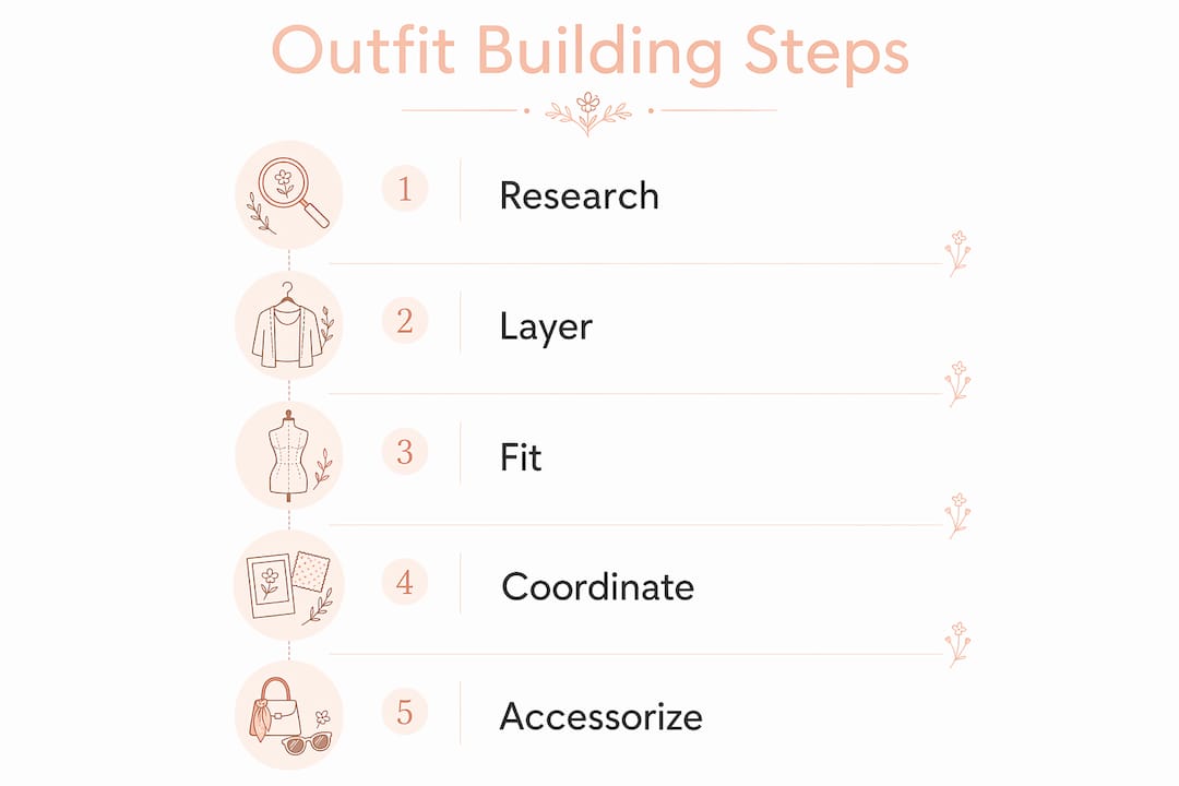 Infographic showing steps to build casual work outfits
