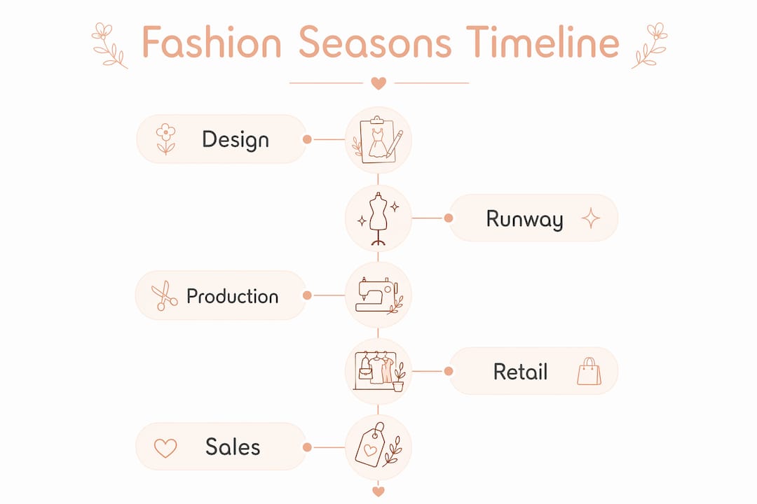 Infographic showing fashion seasons timeline stages