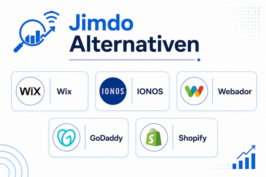 Die Infografik präsentiert die Top-Alternativen zu Jimdo für kleine und mittelständische Unternehmen im Überblick.