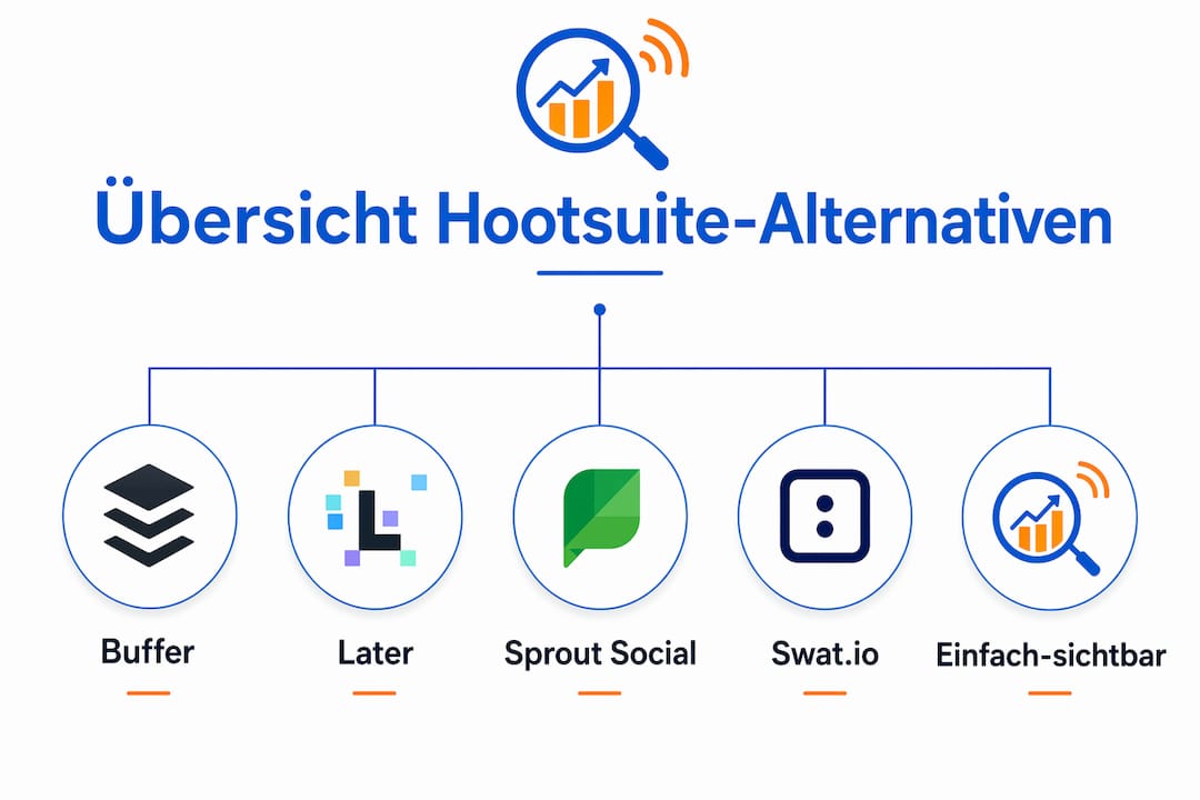 Eine Infografik präsentiert die Top Social Media Tools im Überblick.