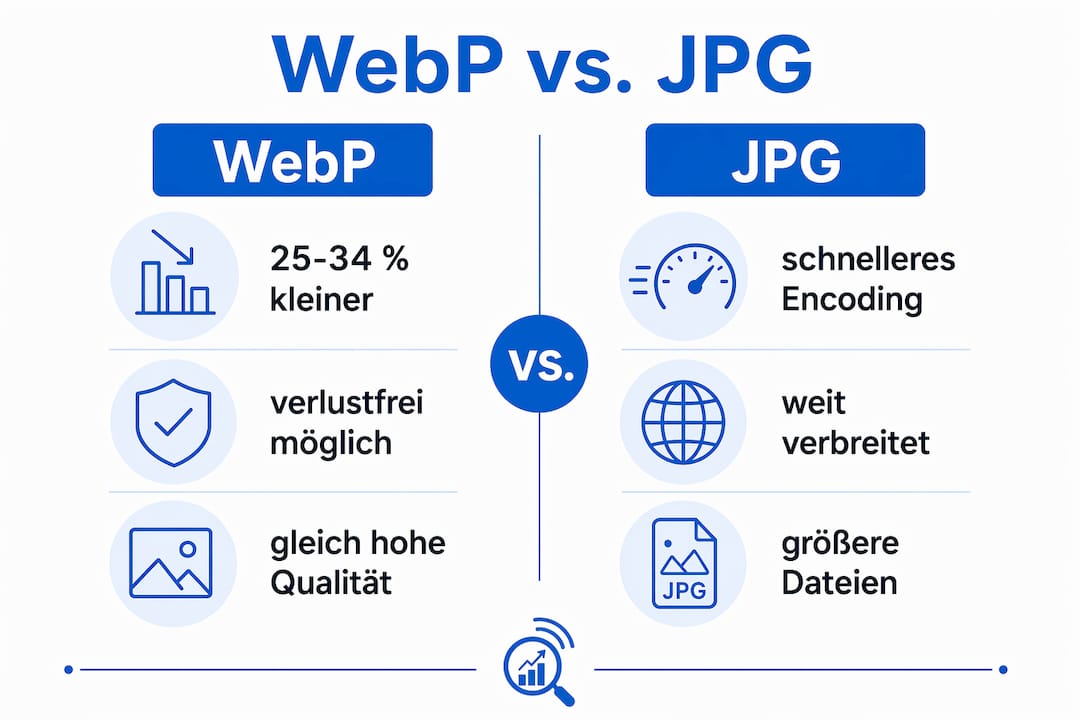 Vergleichende Infografik: WebP- und JPG-Formate im Überblick