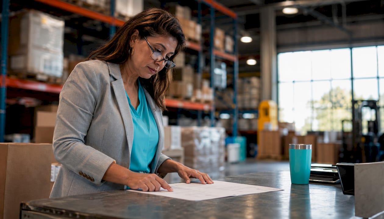 Compliance officer reviewing hazmat shipping paper