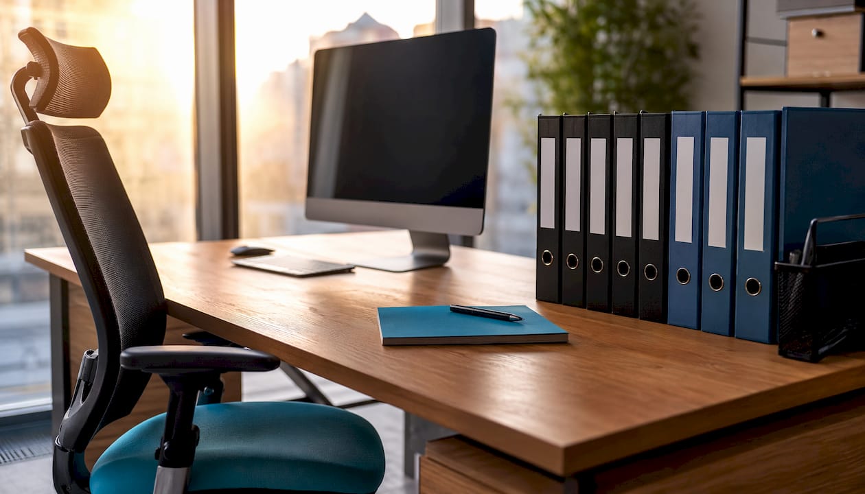Organized compliance workspace with binders