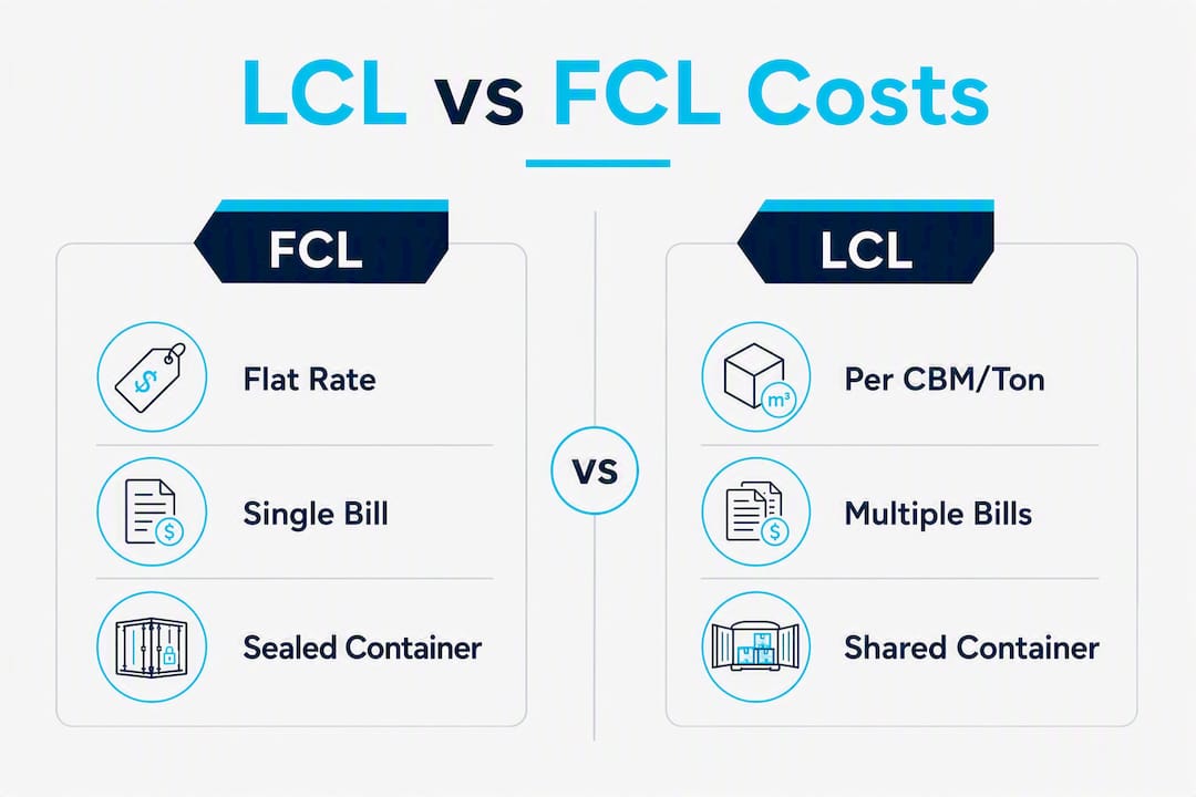 Infographic comparing LCL and FCL shipping costs