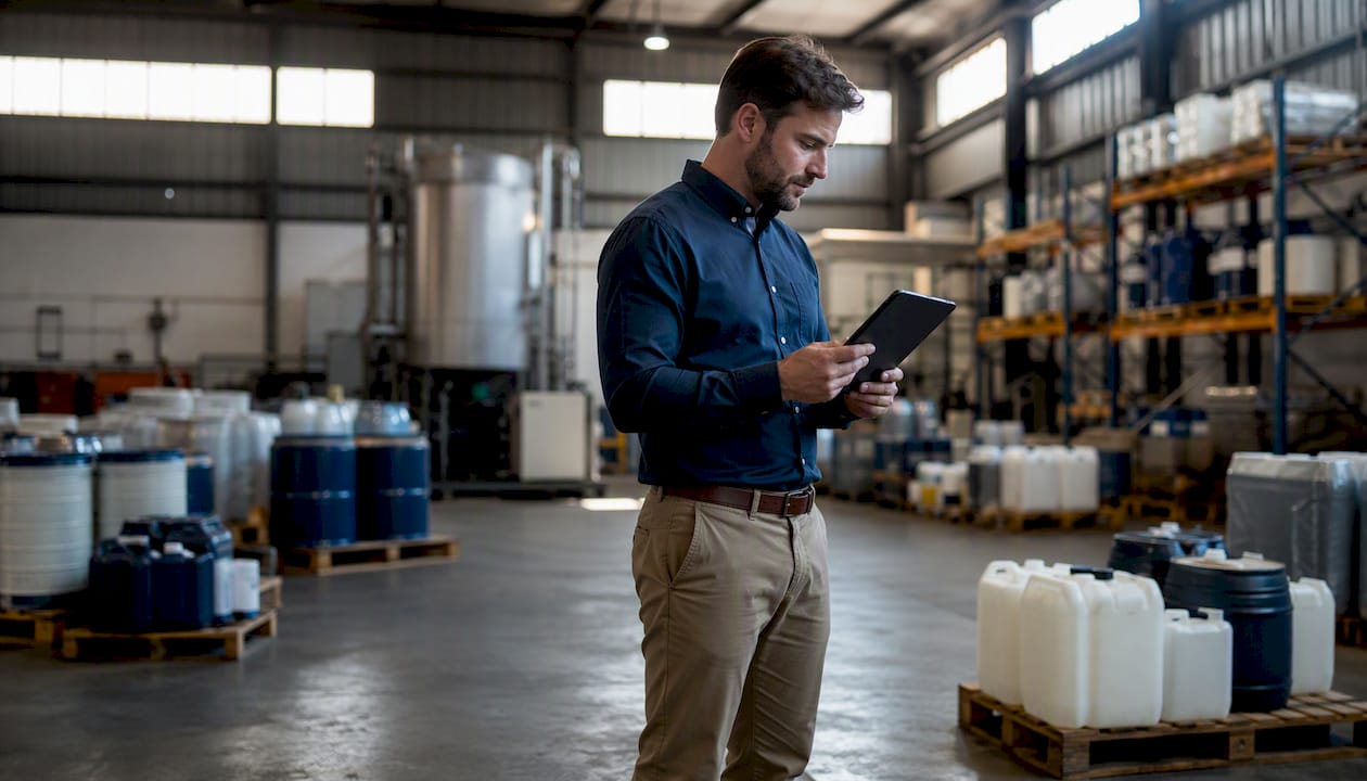 Buyer examining chemical supply contract