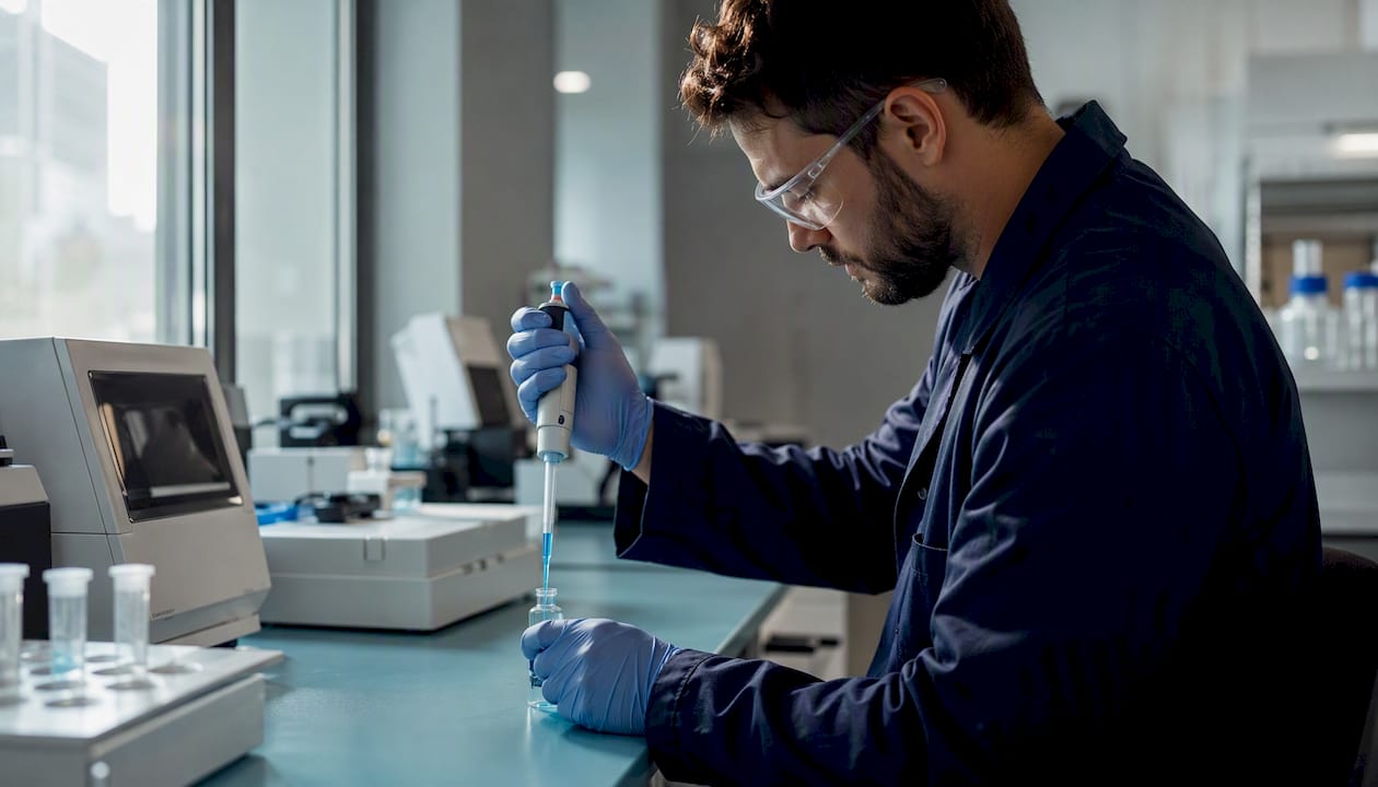 Technician preparing chemical sample in lab