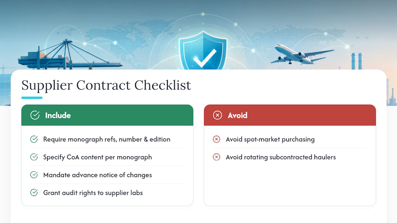 Checklist of supplier agreement compliance terms