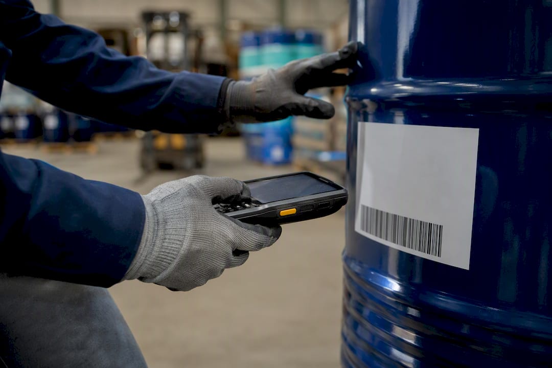 Hand scanning chemical drum barcode