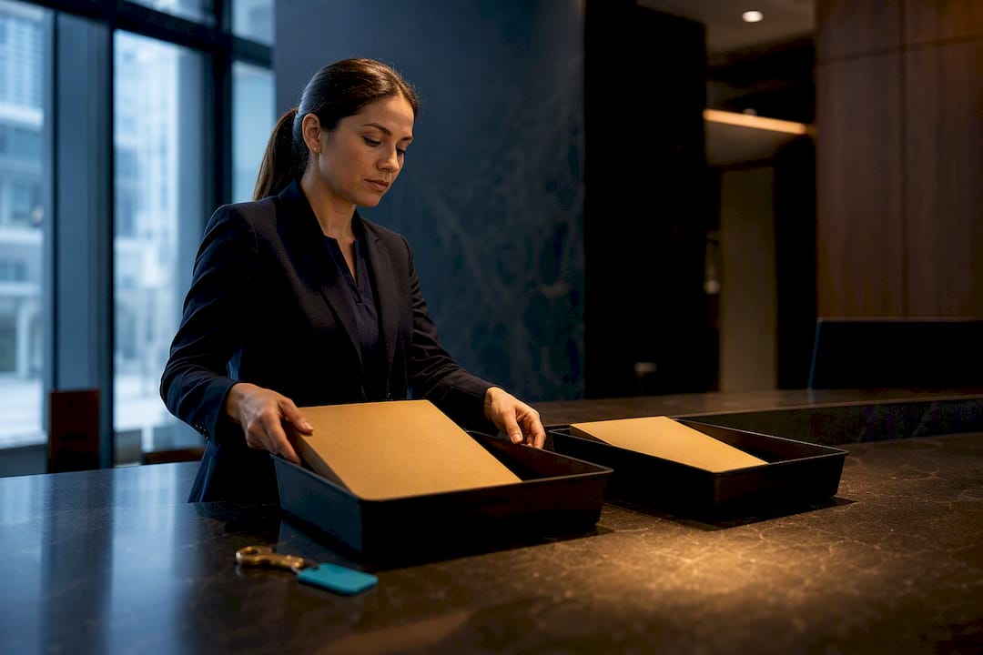 Bank specialist securing escrow transaction folders