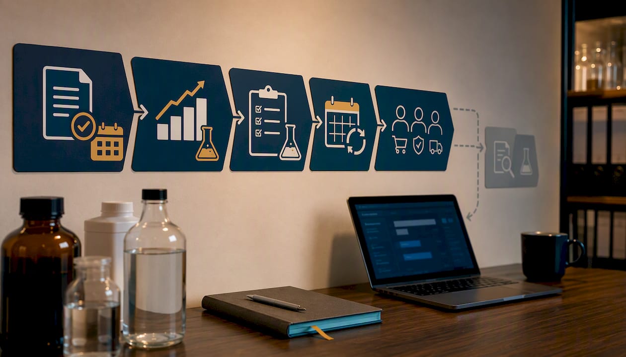 Coordinated chemical compliance workflow illustration