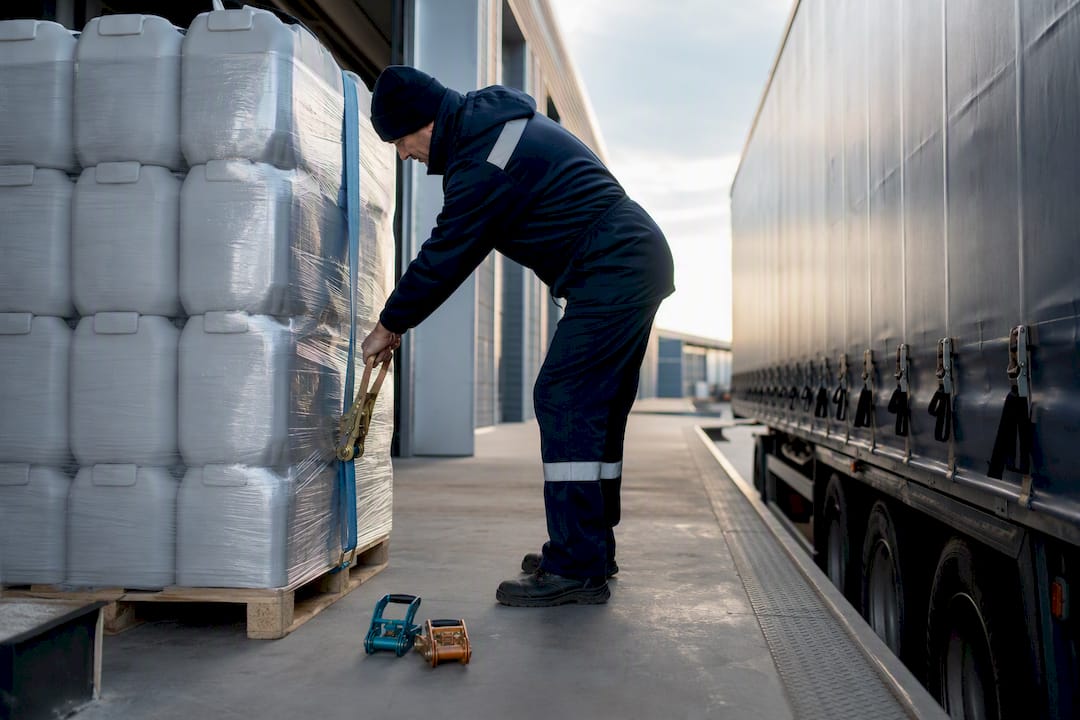 Operator securing chemical shipment at terminal