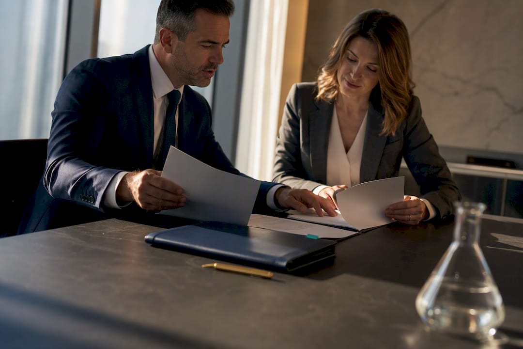 Buyer and counsel reviewing a chemical supply contract