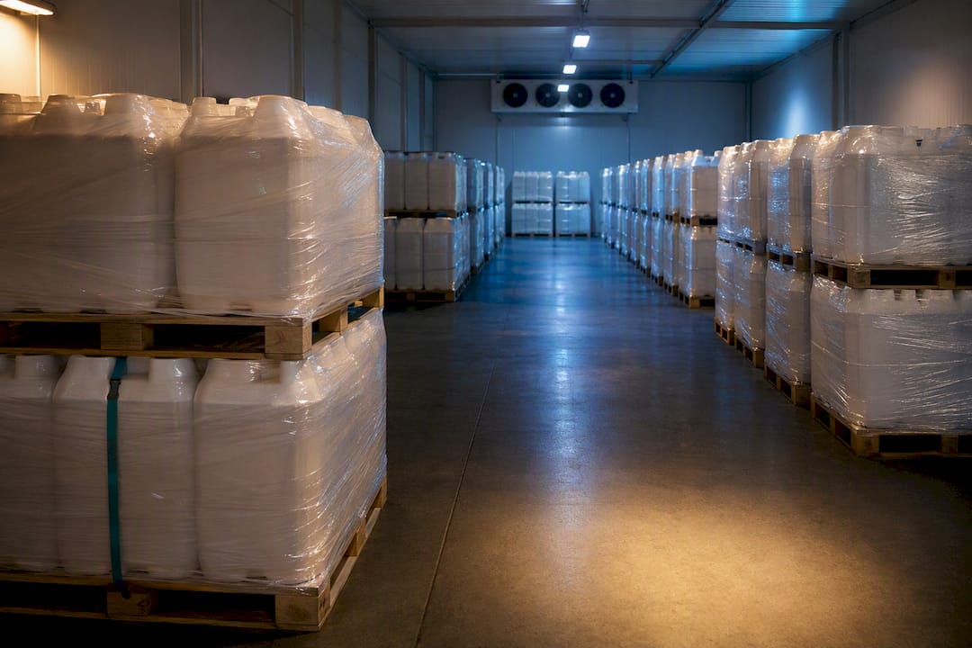 Climate-controlled warehouse for chemical storage