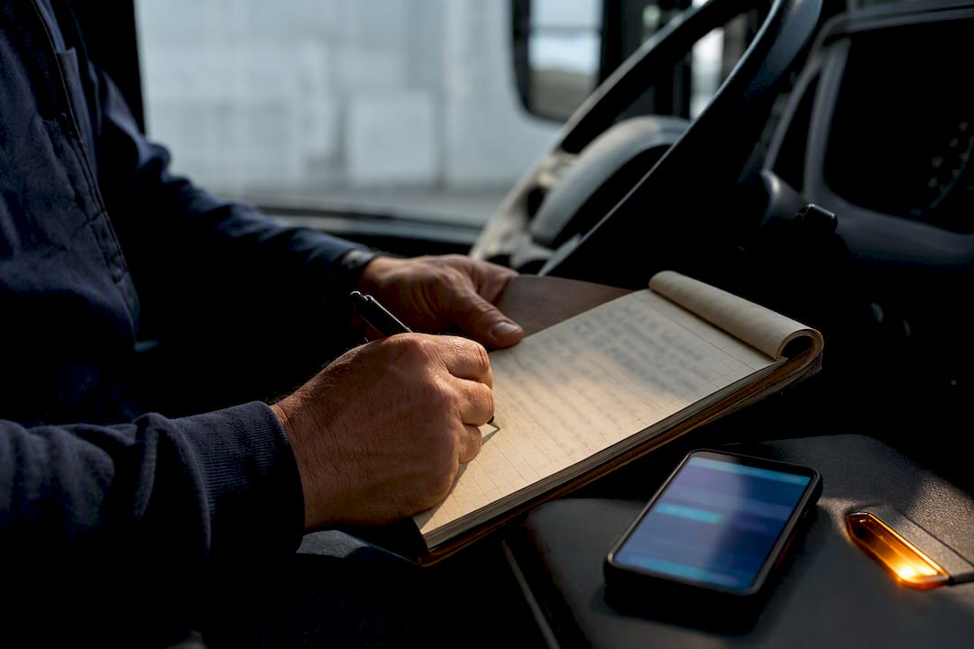 Driver recording a manual backup log