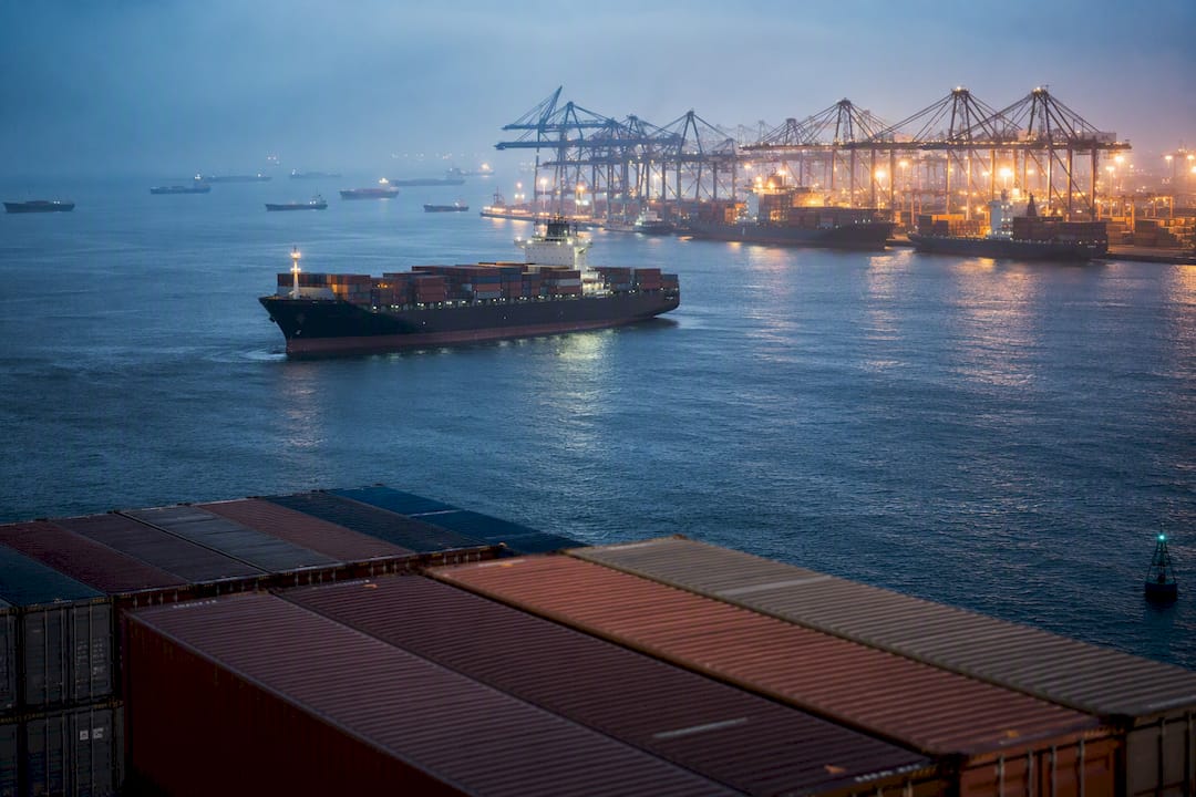 Container vessel waiting outside congested port