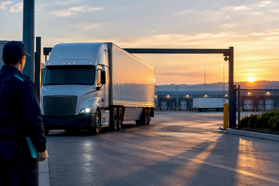 Anonymous linehaul truck entering transfer yard
