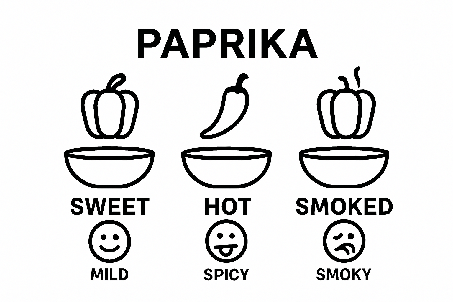 Comparison chart showing sweet, hot, and smoked paprika flavors