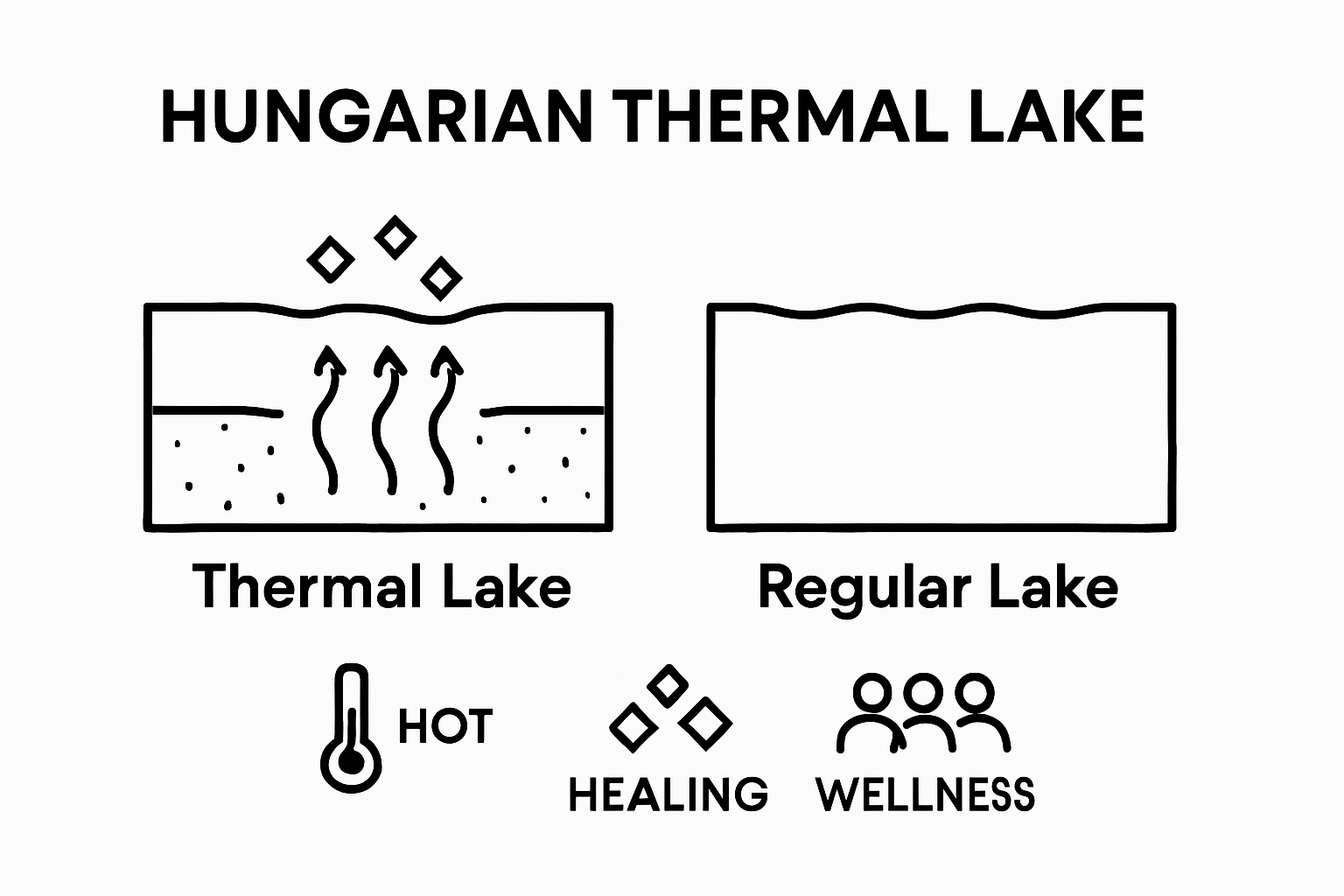Infographic comparing Hungarian thermal and regular lakes cross-section