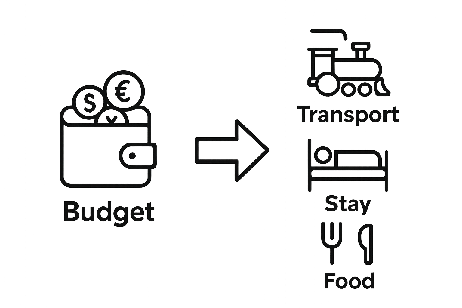 Infographic of allocating travel budget across transport, accommodation, and food in Hungary