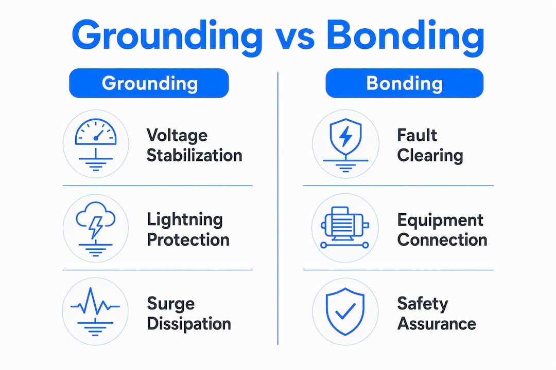 Infographic comparing grounding and bonding functions