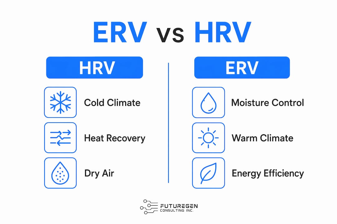 Infographic comparing HRV and ERV ventilation systems