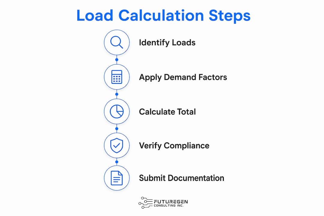 Infographic showing electrical load calculation steps